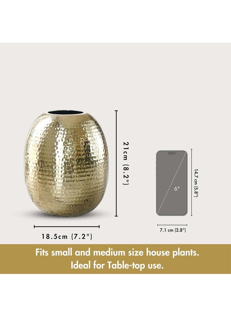 Behoma Metal Hammered Oval Shape Vase for Home Decor Decoratives for Indoor Outdoor Living Room Balcony Best Gift for Birthday Anniversary Festival Golden 1 Large Pcs Flowers not Included