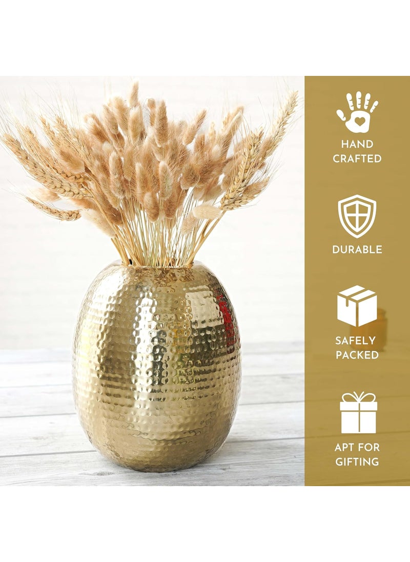 Behoma Metal Hammered Oval Shape Vase for Home Decor Decoratives for Indoor Outdoor Living Room Balcony Best Gift for Birthday Anniversary Festival Golden 1 Large Pcs Flowers not Included