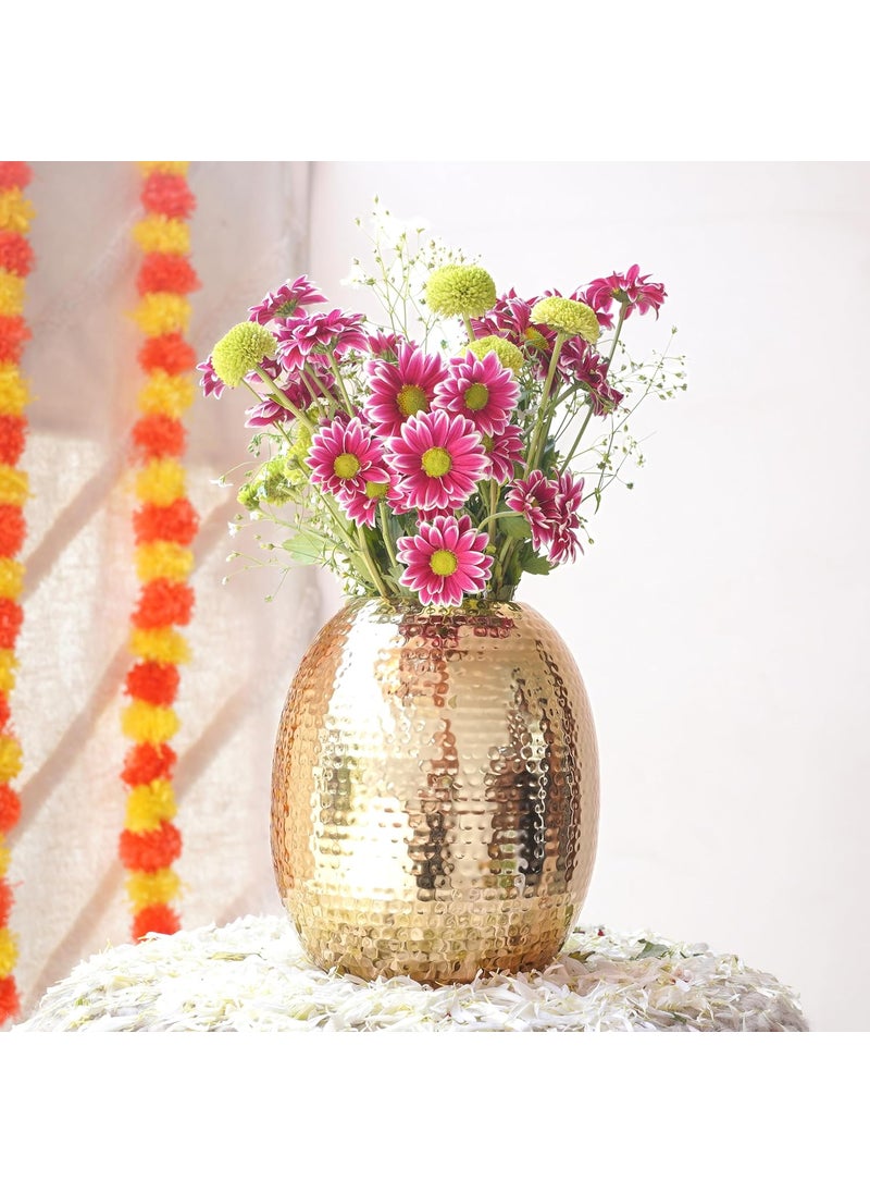Behoma Metal Hammered Oval Shape Vase for Home Decor Decoratives for Indoor Outdoor Living Room Balcony Best Gift for Birthday Anniversary Festival Golden 1 Large Pcs Flowers not Included