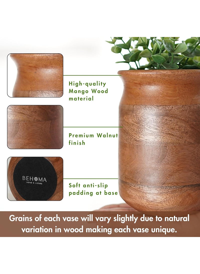 Behoma Flower Vase Jar Shape Mango Wood Vases for Flowers for Decor Home Living Room Kitchen Office Walnut Brown Finish Height 61 inch 155 cm