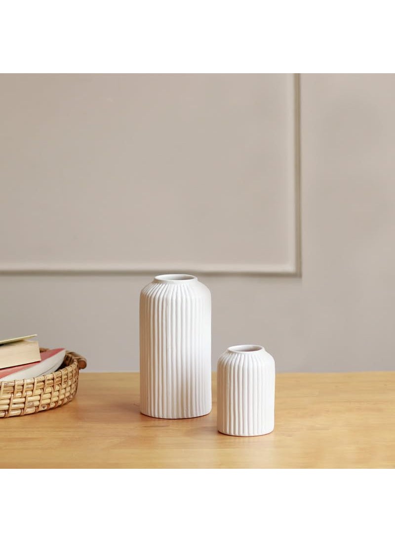 CLOUD INDIA Decorative Ribbed Design Vase Combo for Home Decor CentrepieceDecor Showpiece White Set of 3Size 1296 Inch