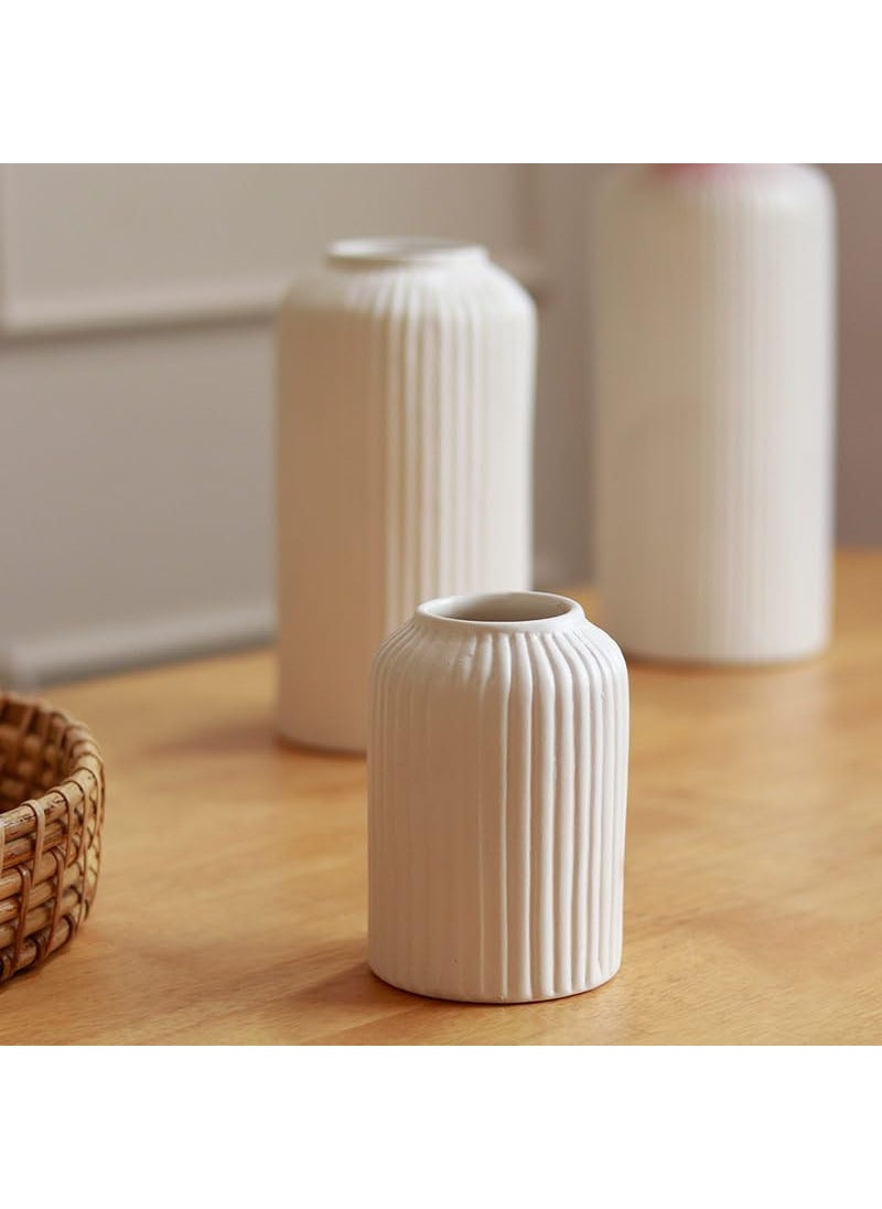 CLOUD INDIA Decorative Ribbed Design Vase Combo for Home Decor CentrepieceDecor Showpiece White Set of 3Size 1296 Inch