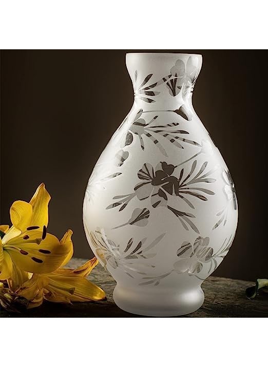 Mithila Handicrafts Glass Vases Flower Pots Set of 2 for Flowers Plants Home Decor Balcony IndoorOutdoor Elegant Printed Designed Vases Glass Pot 24x15 cm