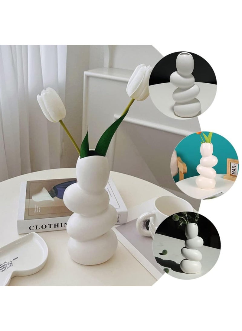 ecofynd Ceramic Flower Pebble Vase 10inch White Vase for Home Decor Showpiece Centrepiece for Wedding Dinner Table Party Living Room Office Bedroom Modern Decorative Gift CPOT038