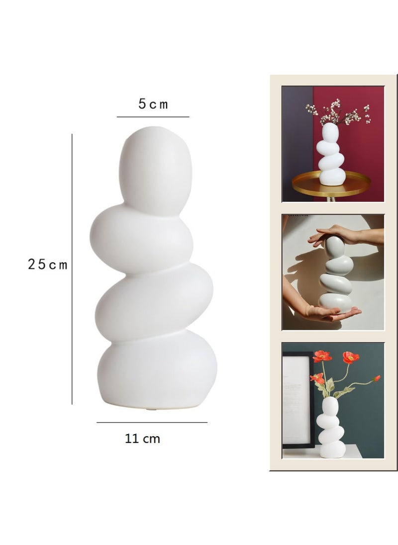 ecofynd Ceramic Flower Pebble Vase 10inch White Vase for Home Decor Showpiece Centrepiece for Wedding Dinner Table Party Living Room Office Bedroom Modern Decorative Gift CPOT038