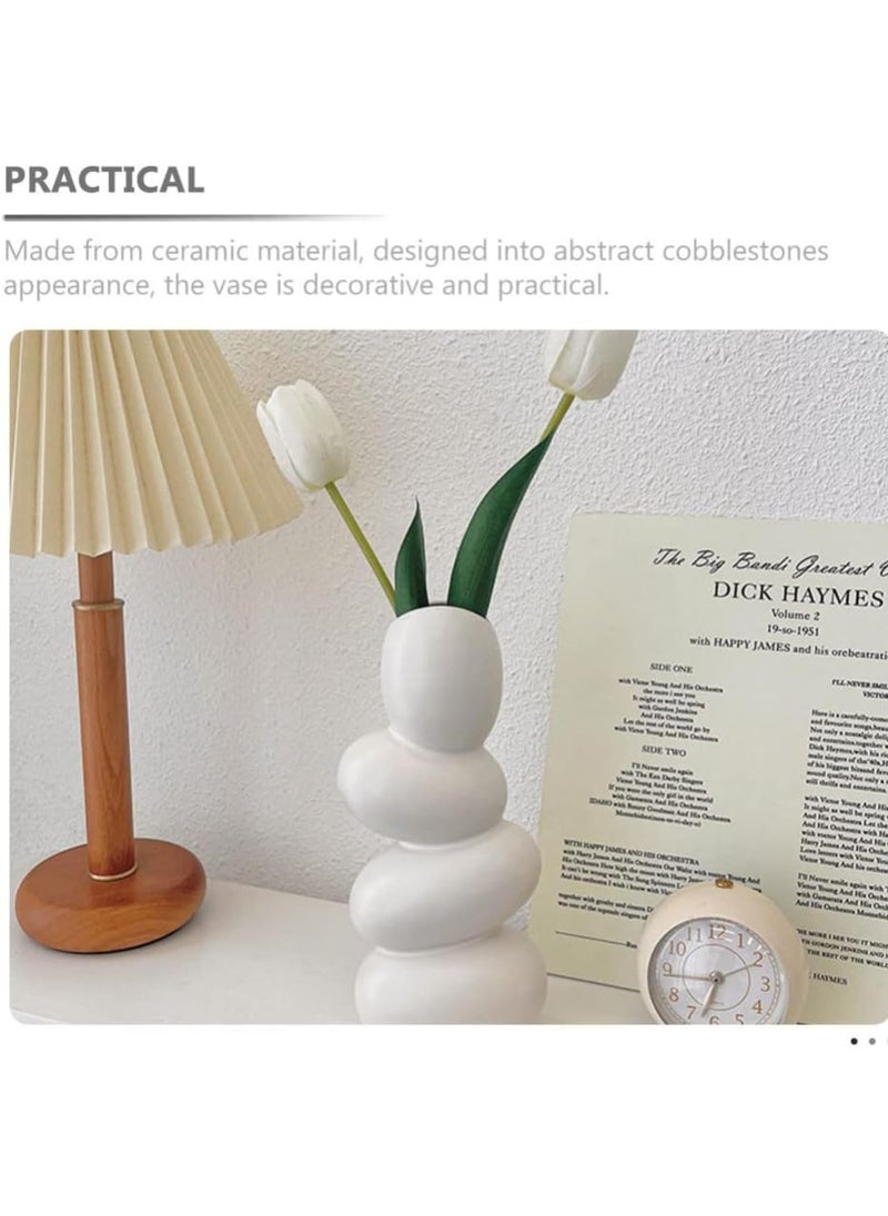 ecofynd Ceramic Flower Pebble Vase 10inch White Vase for Home Decor Showpiece Centrepiece for Wedding Dinner Table Party Living Room Office Bedroom Modern Decorative Gift CPOT038