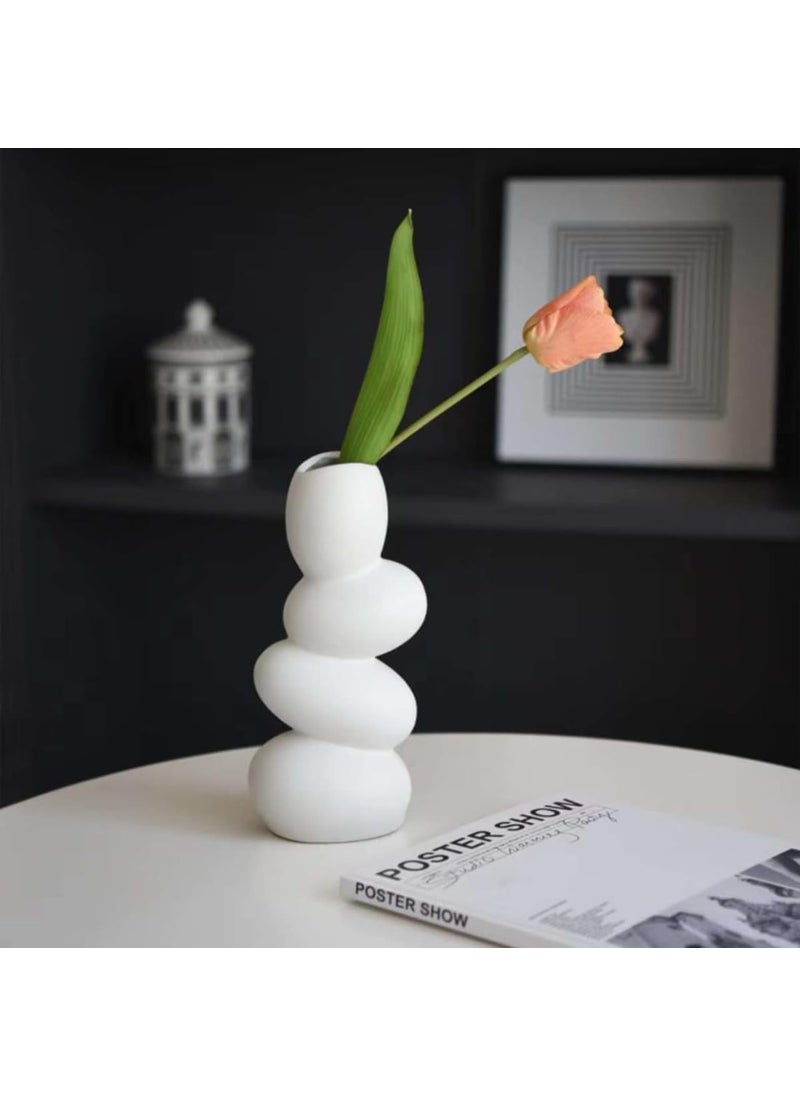 ecofynd Ceramic Flower Pebble Vase 10inch White Vase for Home Decor Showpiece Centrepiece for Wedding Dinner Table Party Living Room Office Bedroom Modern Decorative Gift CPOT038
