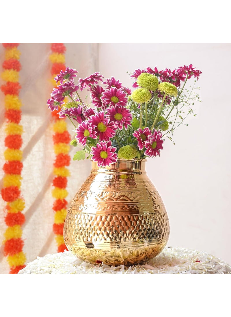 Behoma Matki Shape Metal Flower Vase for Home Decor Traditional Embossed Metal vase vase for Office Table Decorations Modern vase Gift for Festival 8 inches Golden 1 Pc Flowers not Included