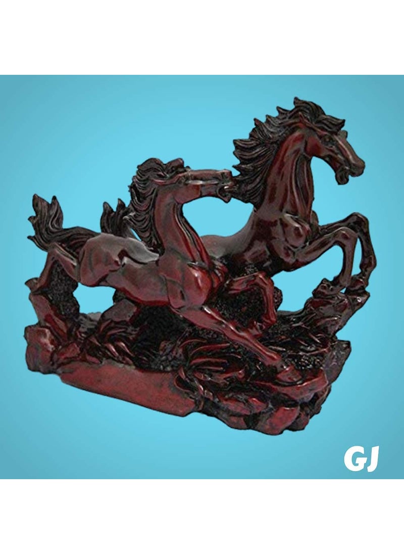 GJ Polyresin Feng Shui Two Running Horses Showpiece Red Color