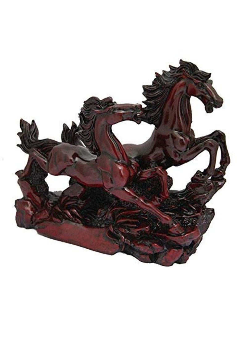 GJ Polyresin Feng Shui Two Running Horses Showpiece Red Color