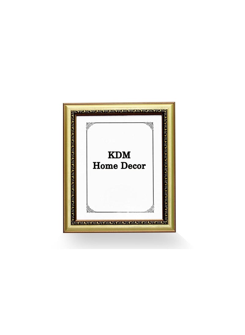KDM HOME DECOR Photo frame 8x10 Inch Flexible Glass Synthetic Wood HangingTable Top High Density Photo Frame for Wall Decoration Dal Golden Color
