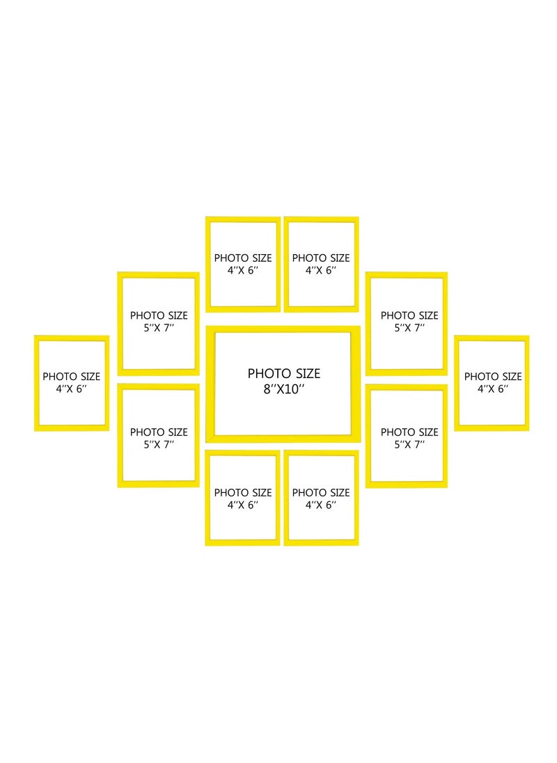 KDM HOME DECOR collage Photo Frame Set of 11 Yellow Color Clear Fiber Sheets Synthetic Wood Modern Collage Photo Frames for Wall Hanging 6 pcs 4x6 4 Pcs 5x7 1 pcs 8x10 Inch