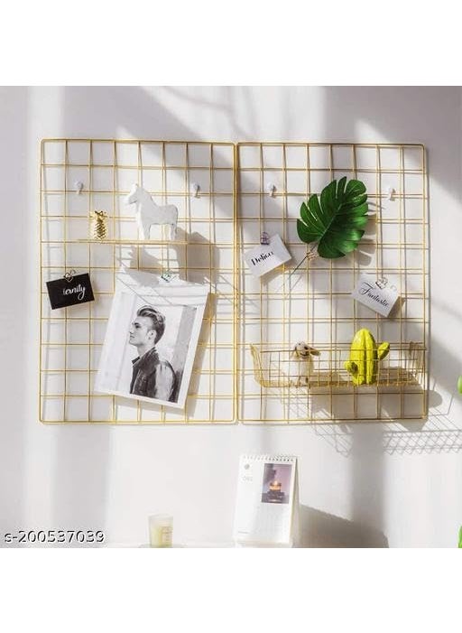 Franklite Iron Square shape hanging Grid frame for home Decoration wall photog collage photo key as per your requirement 55x 85 cm 1pcs Frame Gold 10pcs clip