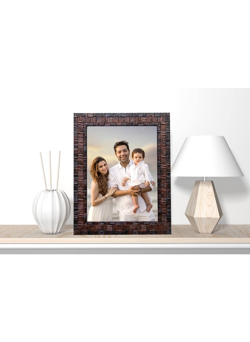 KDM HOME DECOR Photo frame 12x18 Inch Flexible Glass Synthetic Wood HangingTable Top High Density Photo Frame for Wall Decoration Box Brown Color