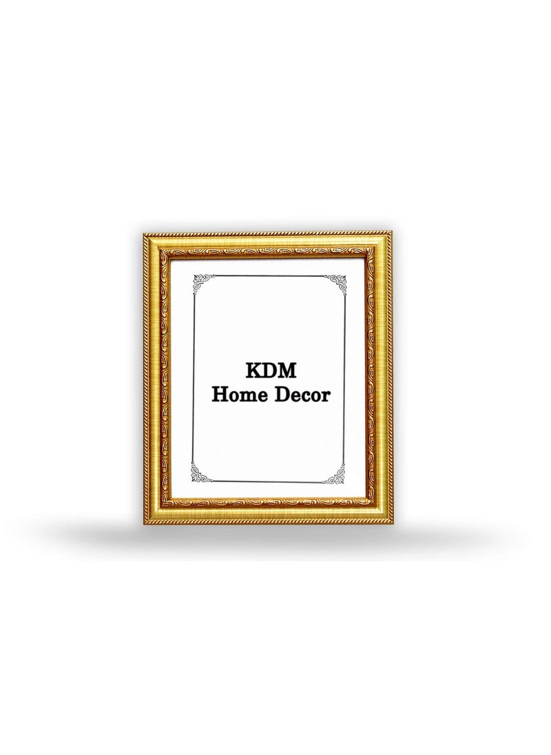 KDM HOME DECOR Photo Frame12x12 Inches Golden Color Flexible Glass Synthetic Wood Wall Hanging Modern art for Wall Decoration