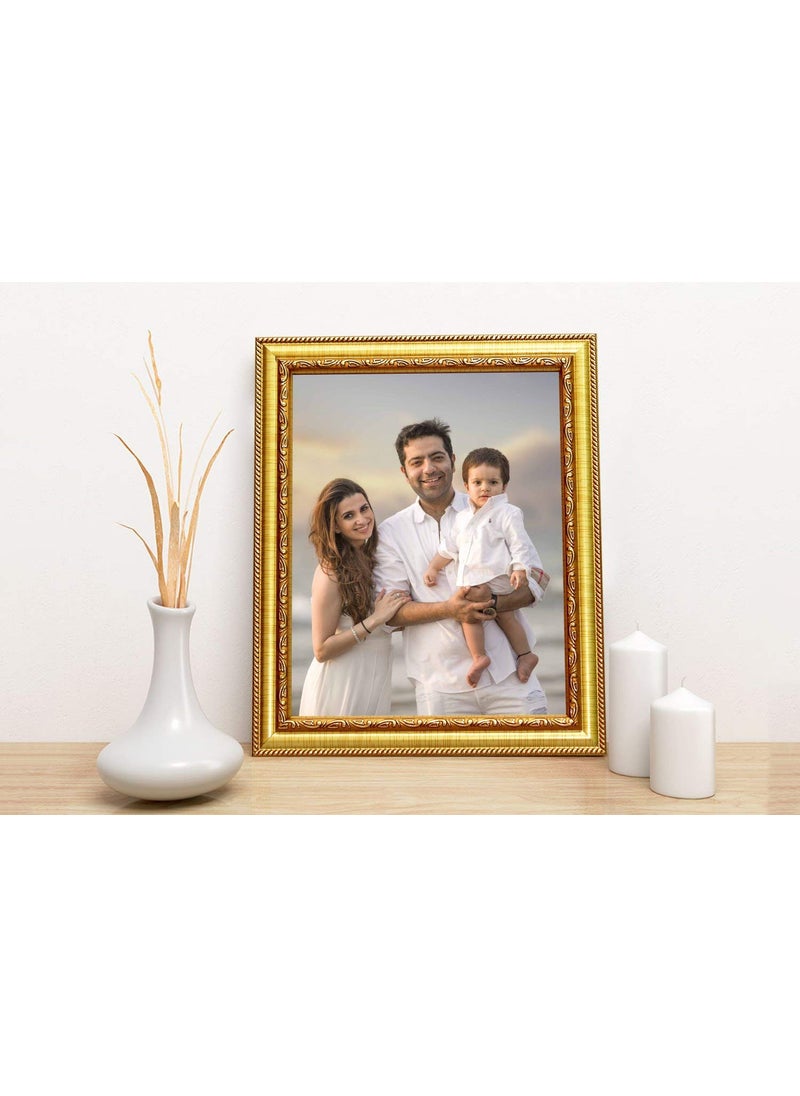 KDM HOME DECOR Photo Frame12x12 Inches Golden Color Flexible Glass Synthetic Wood Wall Hanging Modern art for Wall Decoration