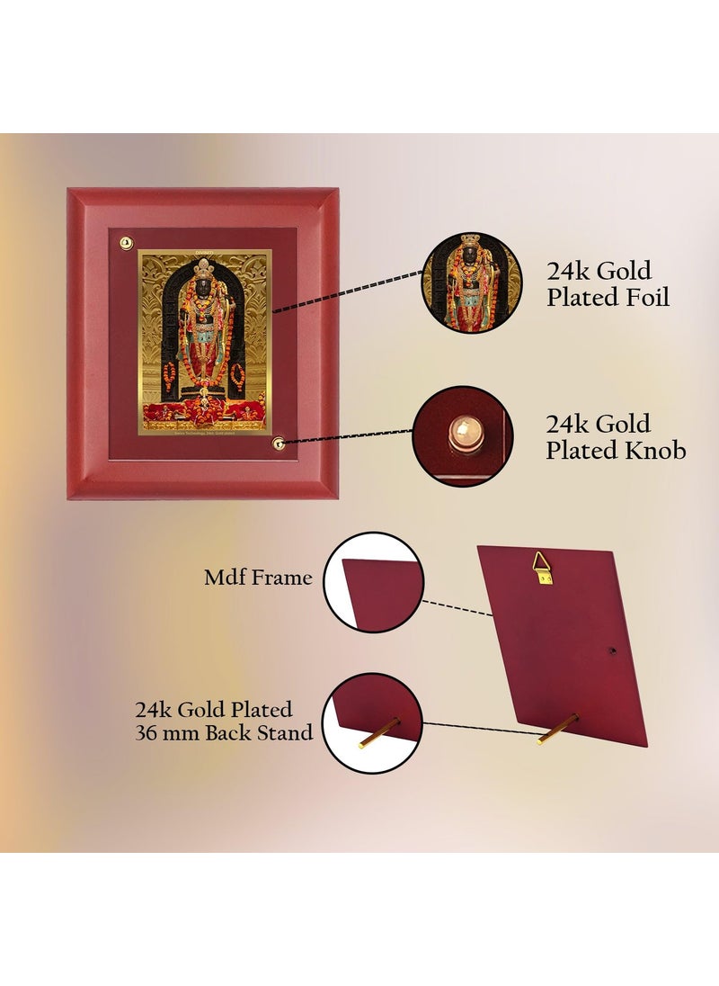 Diviniti 24K Gold Plated Ram Lalla Photo Frame For Home Decor Wall Hanging Table Top Puja Room MDF S2 with 24K Gold Plated Foil Ram Mandir For Puja Gift 16 X 20 CM