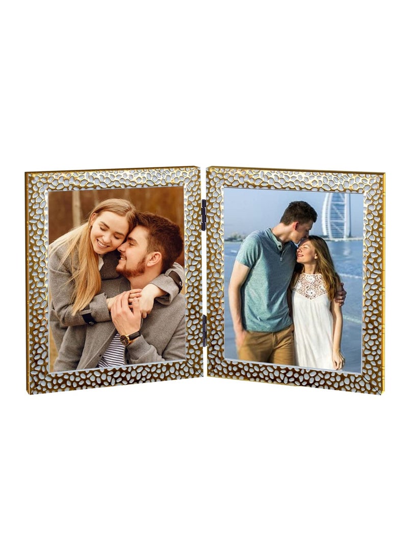 KDM Home joint Decor photo frame 8x10 Inch GoldenWhite GOL Color Synthetic Wood For Tabletop folding stand frame 2 Photo Accommodation 8x10 Inch