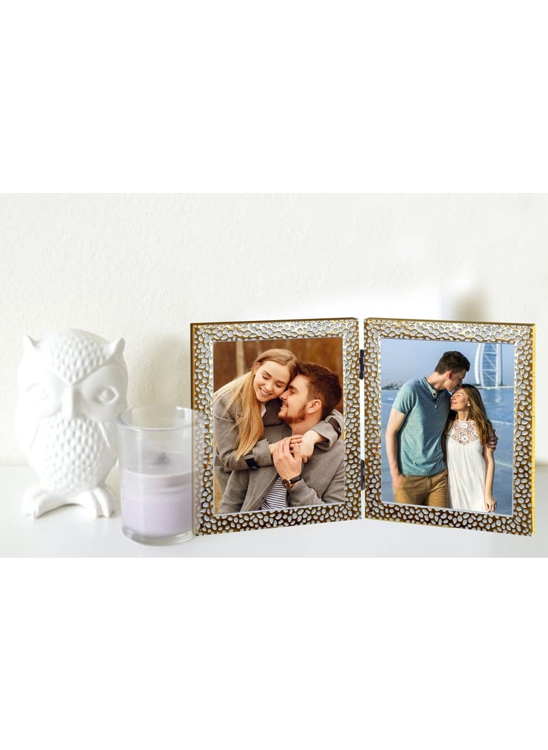 KDM Home joint Decor photo frame 8x10 Inch GoldenWhite GOL Color Synthetic Wood For Tabletop folding stand frame 2 Photo Accommodation 8x10 Inch