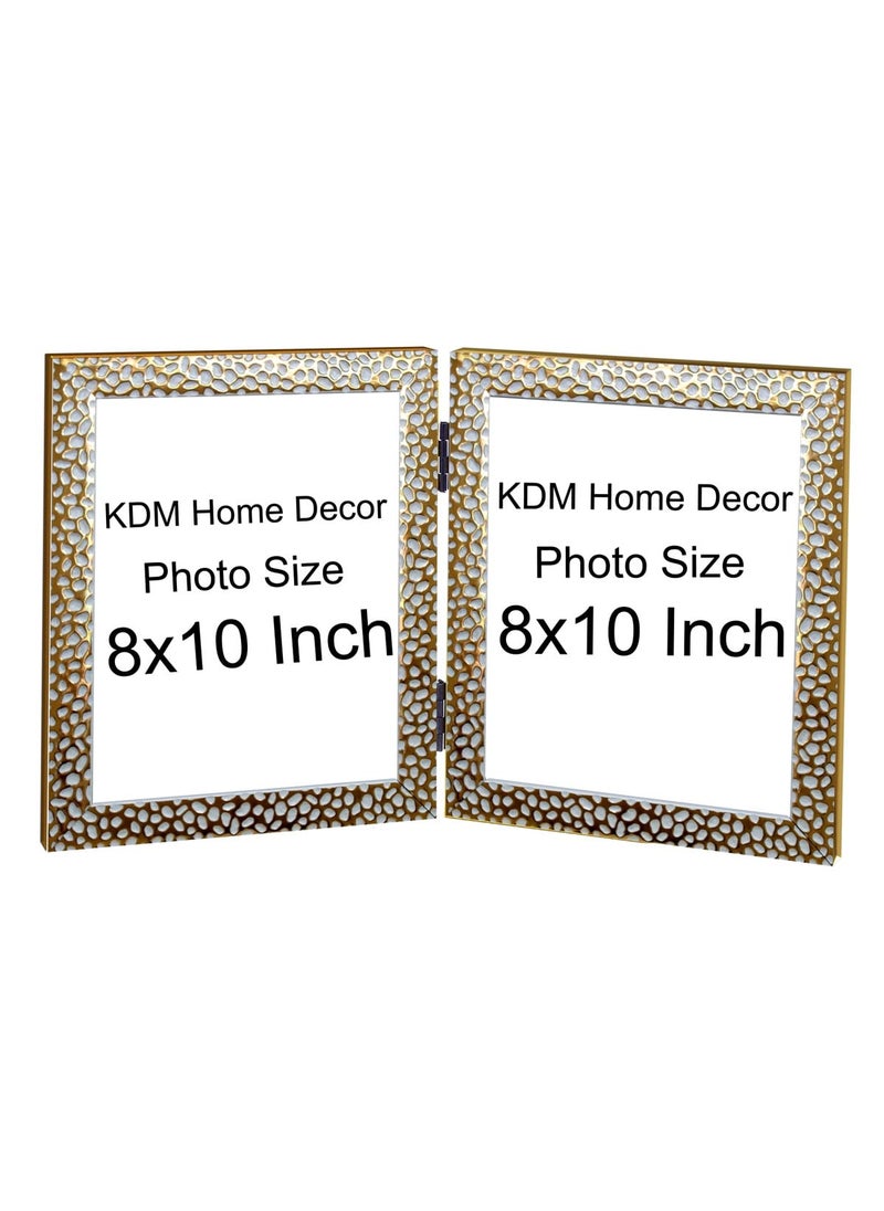 KDM Home joint Decor photo frame 8x10 Inch GoldenWhite GOL Color Synthetic Wood For Tabletop folding stand frame 2 Photo Accommodation 8x10 Inch