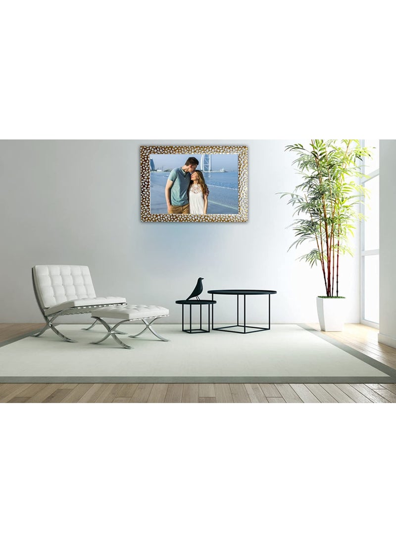 KDM HOME DECOR Photo frame 10x14 Inch GoldenWhite GOL Color Flexible Glass Synthetic Wood Modern art for Wall Decoration