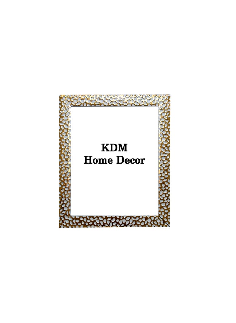 KDM HOME DECOR Photo frame 10x14 Inch GoldenWhite GOL Color Flexible Glass Synthetic Wood Modern art for Wall Decoration