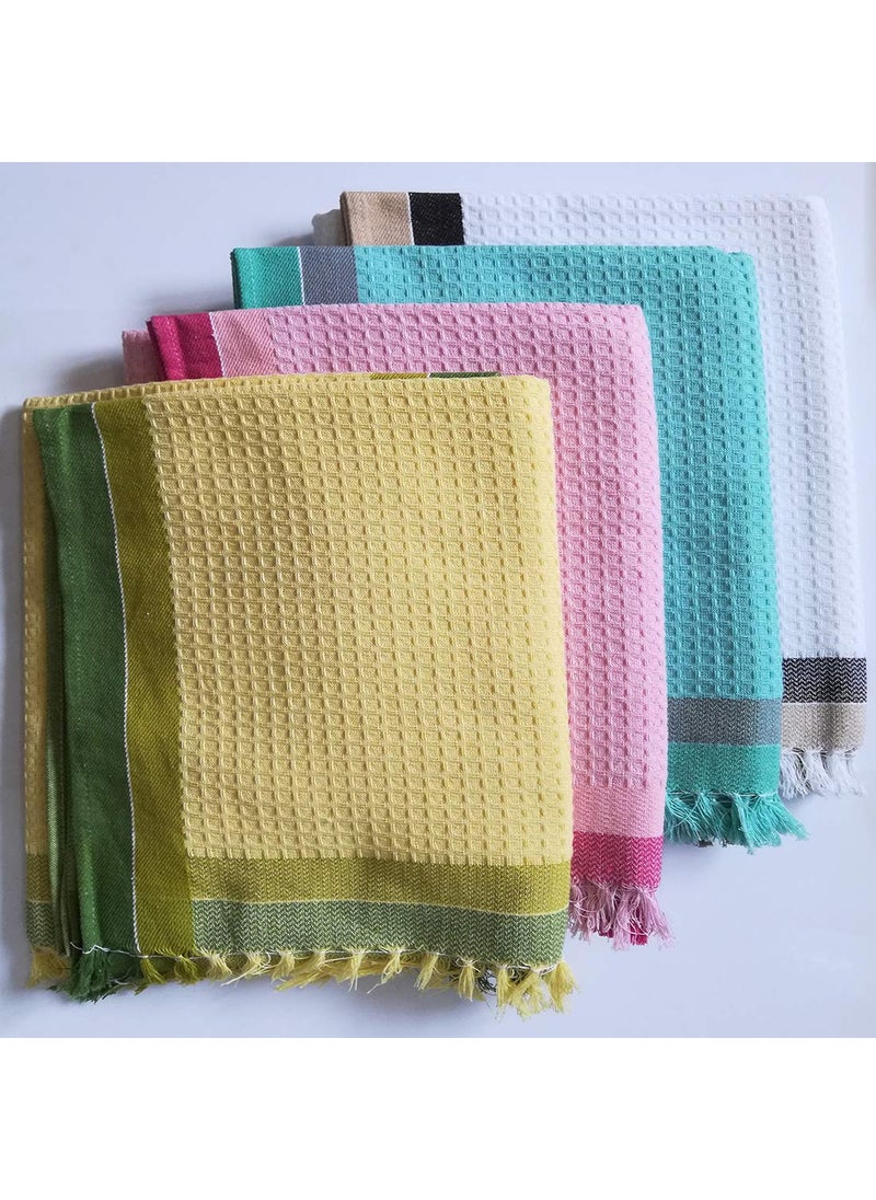Athom Living Light Weight Cotton Premium Waffle Border Bath Towel 75x150 cm Pack of 4 Multi12