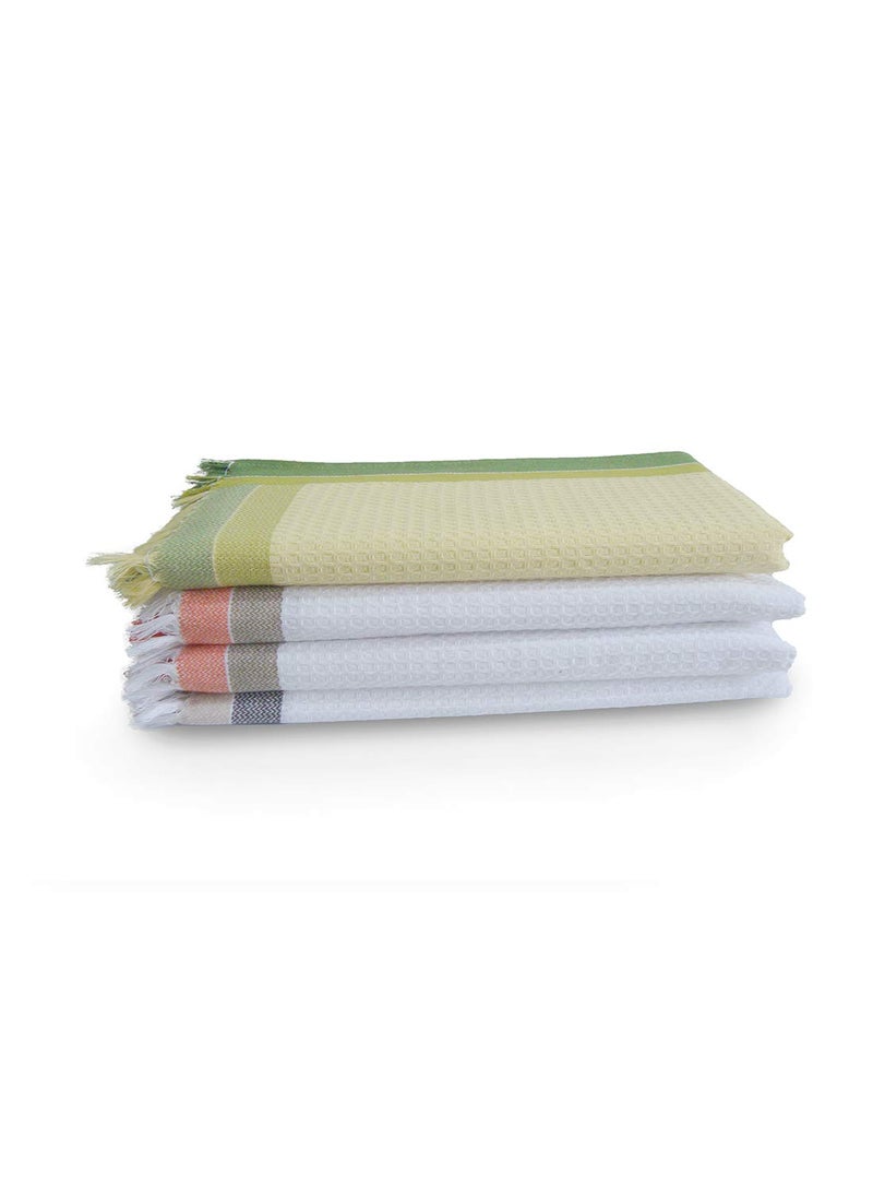 Athom Living Light Weight Cotton Premium Waffle Border Bath Towel 75x150 cm Pack of 4 Multi12