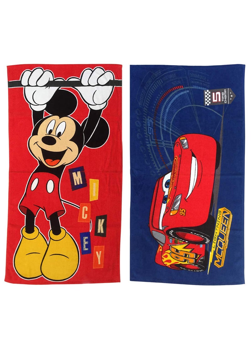 Athom Living Disney Modern 2 Piece 350 GSM Cotton Bath Towel Set 24x48 Red