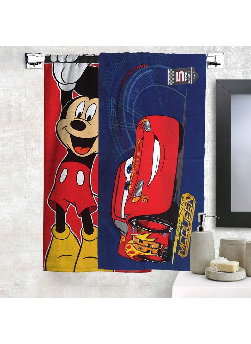Athom Living Disney Modern 2 Piece 350 GSM Cotton Bath Towel Set 24x48 Red