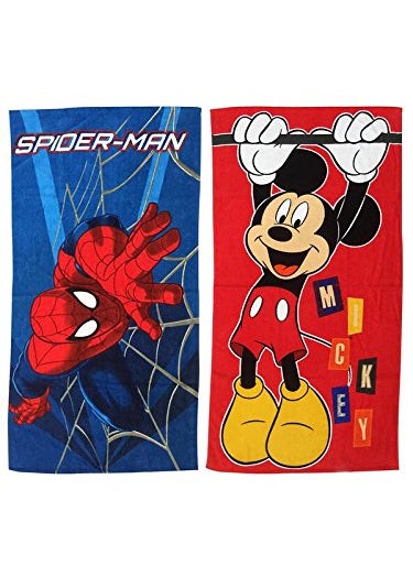 Athom Living Marvel Spider Man and Mickey Mouse 2 Piece 350 GSM Cotton Bath Towel Set Multicolour