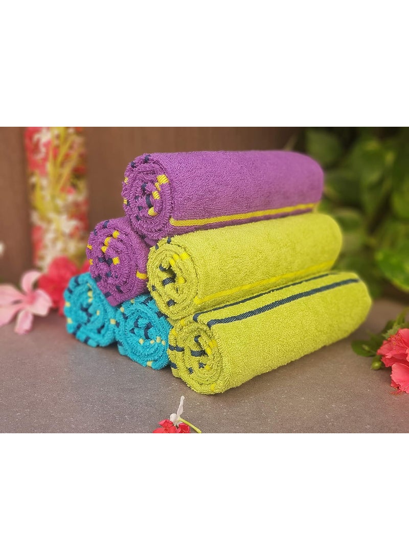 KSC Shop Premium Multicolor Cotton Hand Towels Set of 6 Stripe Design Bathroom Towel Bathroom Napkins Green Purple and Sky Blue