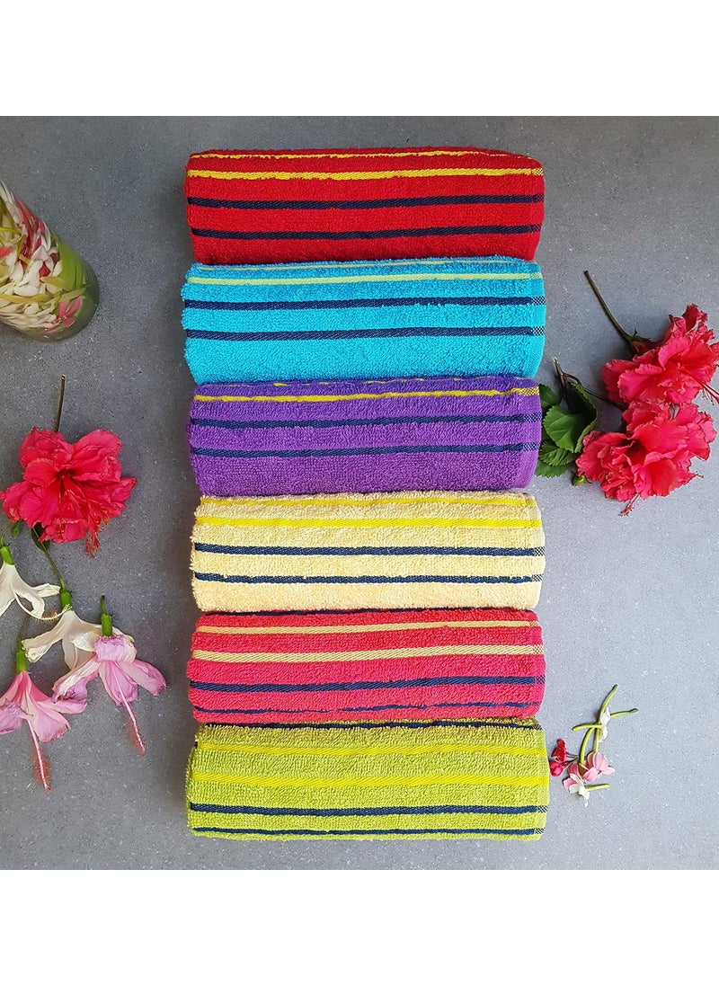 KSC Shop Premium Multicolor Cotton Hand Towels Set of 6 Stripe Design Bathroom Towel Bathroom Napkins Green Purple and Sky Blue
