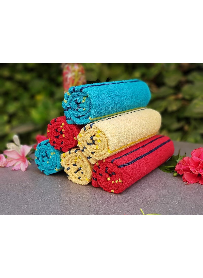 KSC Shop Premium Multicolor Cotton Hand Towels Set of 6 Stripe Design Bathroom Towel Bathroom Napkins Yellow Red and Sky Blue
