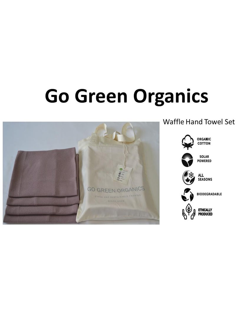 GO Green Organics Waffle Hand Towels Pack of 4 20X29 INCHES 100 Natural Organic Cotton GOTS Certified Mauve Super ABSORBANT Quick Dry NO SOFTENERS Environment Friendly