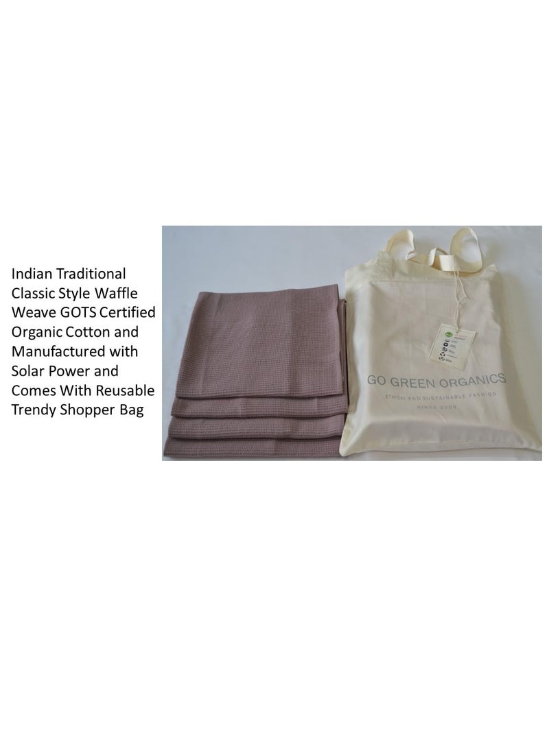 GO Green Organics Waffle Hand Towels Pack of 4 20X29 INCHES 100 Natural Organic Cotton GOTS Certified Mauve Super ABSORBANT Quick Dry NO SOFTENERS Environment Friendly