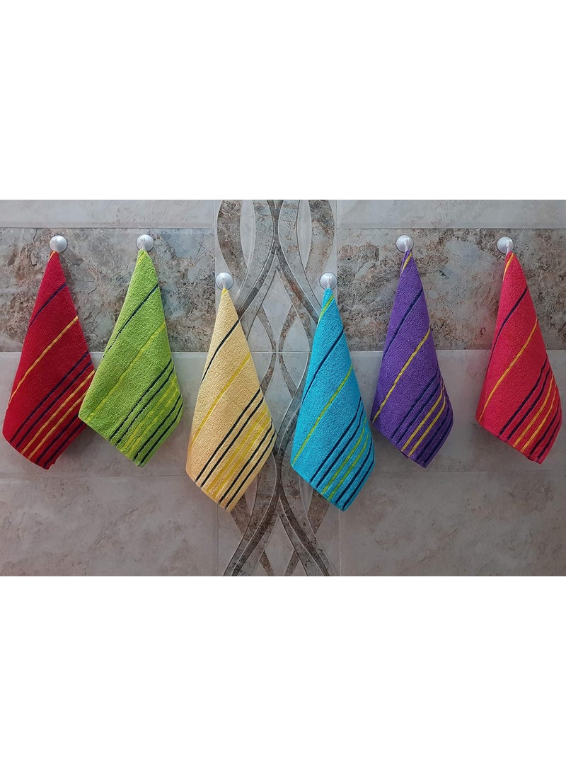 KSC Shop Premium Multicolor Cotton Hand Towel Set of 6 Hand Towels Set Yoga Towel Bathroom Towel Bathroom Napkins Kitchen Towel Stripe Design