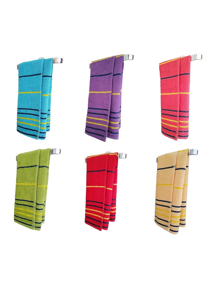 KSC Shop Premium Multicolor Cotton Hand Towel Set of 6 Hand Towels Set Yoga Towel Bathroom Towel Bathroom Napkins Kitchen Towel Stripe Design