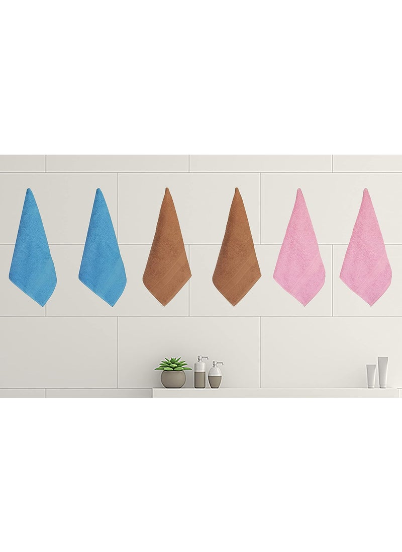 KSC Shop Royal Multicolor Cotton Hand Towels Set of 6 Hand Towels Bathroom Towel Bathroom Napkin 60 cm x 40 cm 2 Brown and 2 Baby Pink and 2 Sky Blue