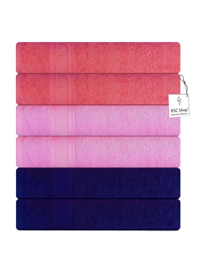 KSC Shop Royal Multicolor Cotton Hand Towels Set of 6 Hand Towels Bathroom Towel Bathroom Napkin 60 cm x 40 cm 2 Navy Blue and 2 Baby Pink and 2 Peach