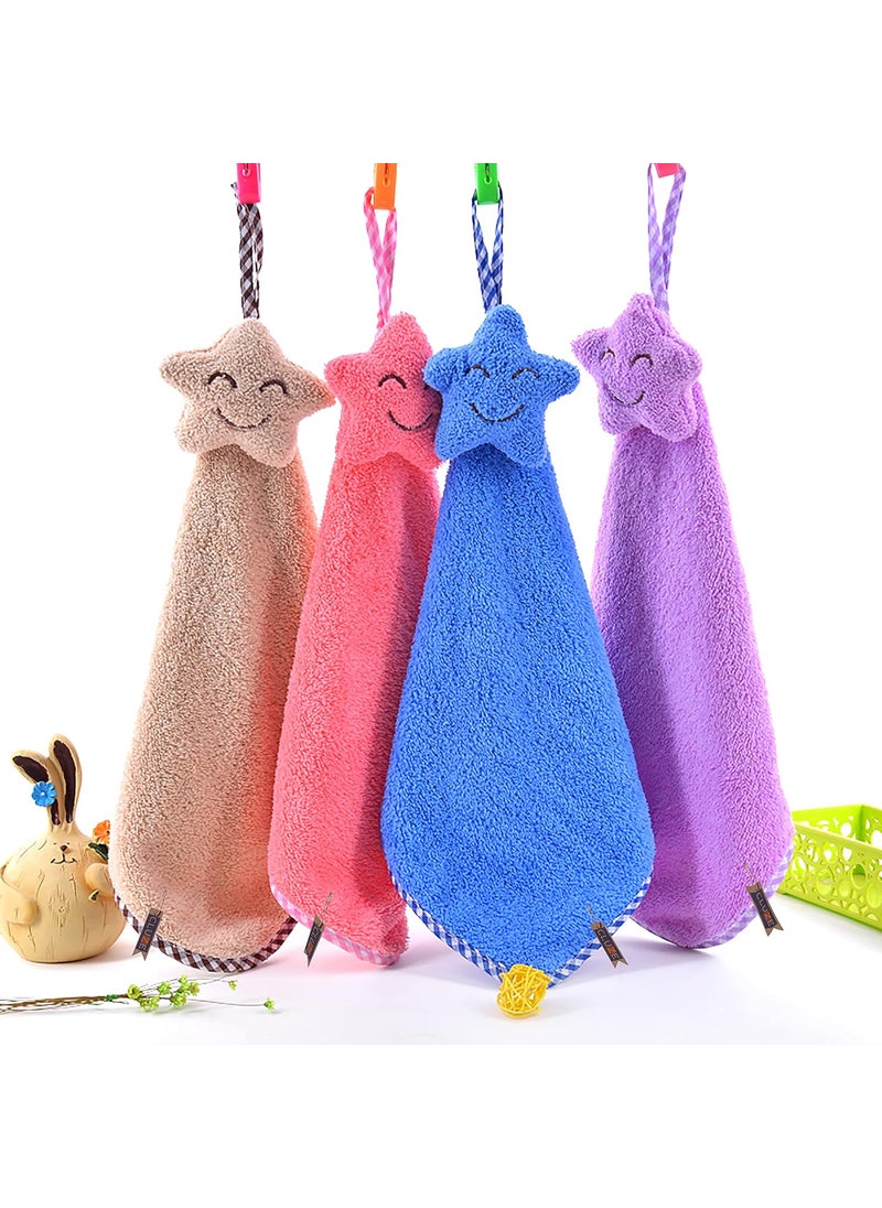 CLUZE Super Soft Star Hanging Hand Towel for Kitchen and Bathroom Ultra Absorbent Thick Coral Velvet Hand Towels with Hanging Loop Fast Drying Microfiber 38x25 Pack of 8