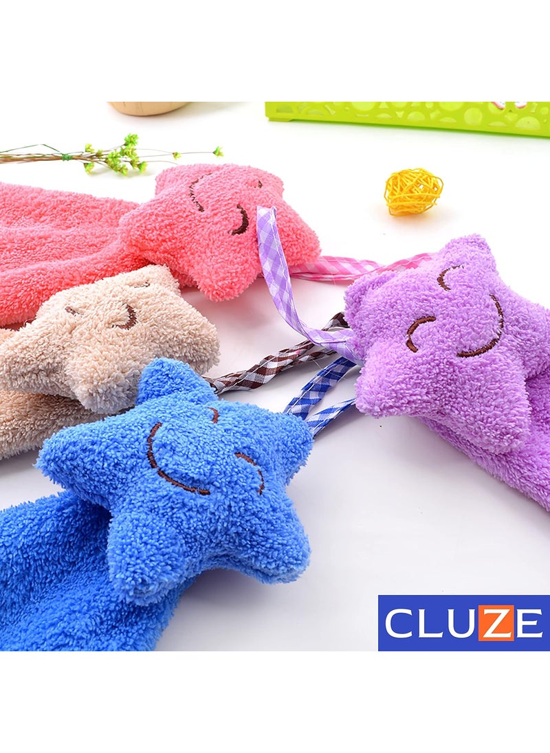 CLUZE Super Soft Star Hanging Hand Towel for Kitchen and Bathroom Ultra Absorbent Thick Coral Velvet Hand Towels with Hanging Loop Fast Drying Microfiber 38x25 Pack of 8