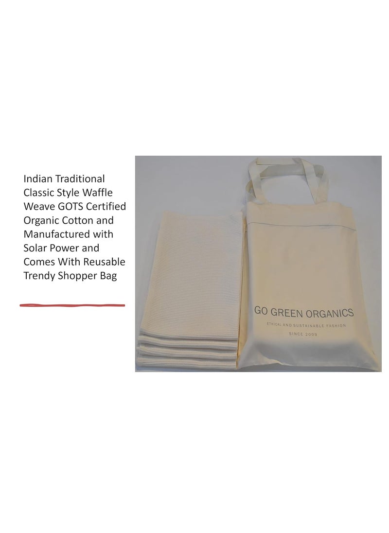 GO Green Organics Waffle Hand Towel Pack of 4 Waffle Organic Cotton GOTS Certified Ivory Super ABSORBANT Quick Dry NO SOFTENERS Crisp Feel 29x20 INCHES