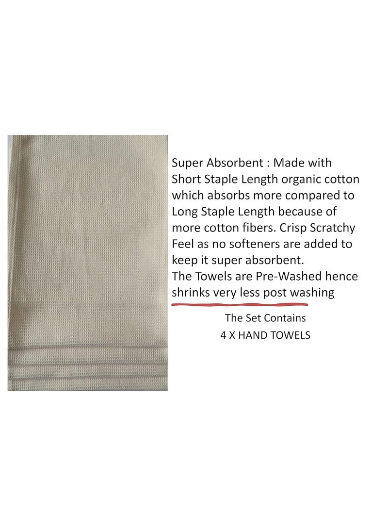GO Green Organics Waffle Hand Towel Pack of 4 Waffle Organic Cotton GOTS Certified Ivory Super ABSORBANT Quick Dry NO SOFTENERS Crisp Feel 29x20 INCHES