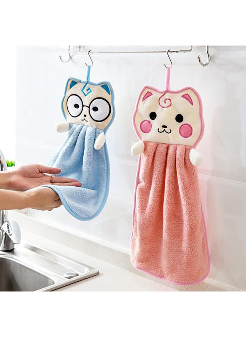 CLUZE Super Soft Cute Cartoon Hanging Hand Towel for Kitchen and Bathroom Ultra Absorbent Thick Coral Velvet Hand Towels with Hanging Loop Fast Drying Microfiber Sky Pink 6 Pcs