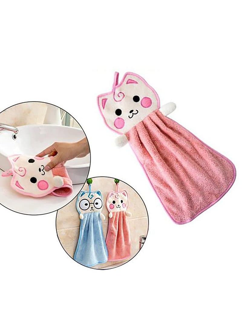 CLUZE Super Soft Cute Cartoon Hanging Hand Towel for Kitchen and Bathroom Ultra Absorbent Thick Coral Velvet Hand Towels with Hanging Loop Fast Drying Microfiber Sky Pink 6 Pcs