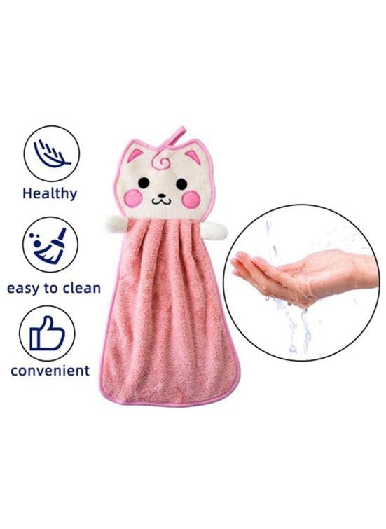 CLUZE Super Soft Cute Cartoon Hanging Hand Towel for Kitchen and Bathroom Ultra Absorbent Thick Coral Velvet Hand Towels with Hanging Loop Fast Drying Microfiber Sky Pink 6 Pcs