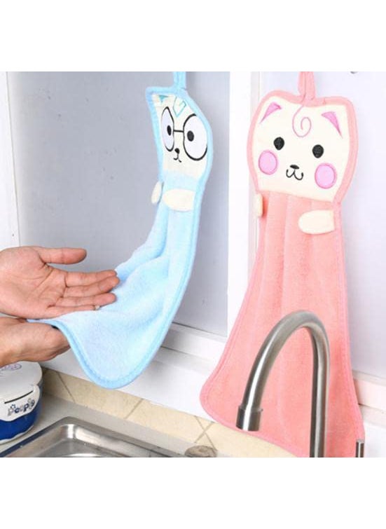 CLUZE Super Soft Cute Cartoon Hanging Hand Towel for Kitchen and Bathroom Ultra Absorbent Thick Coral Velvet Hand Towels with Hanging Loop Fast Drying Microfiber Sky Pink 6 Pcs