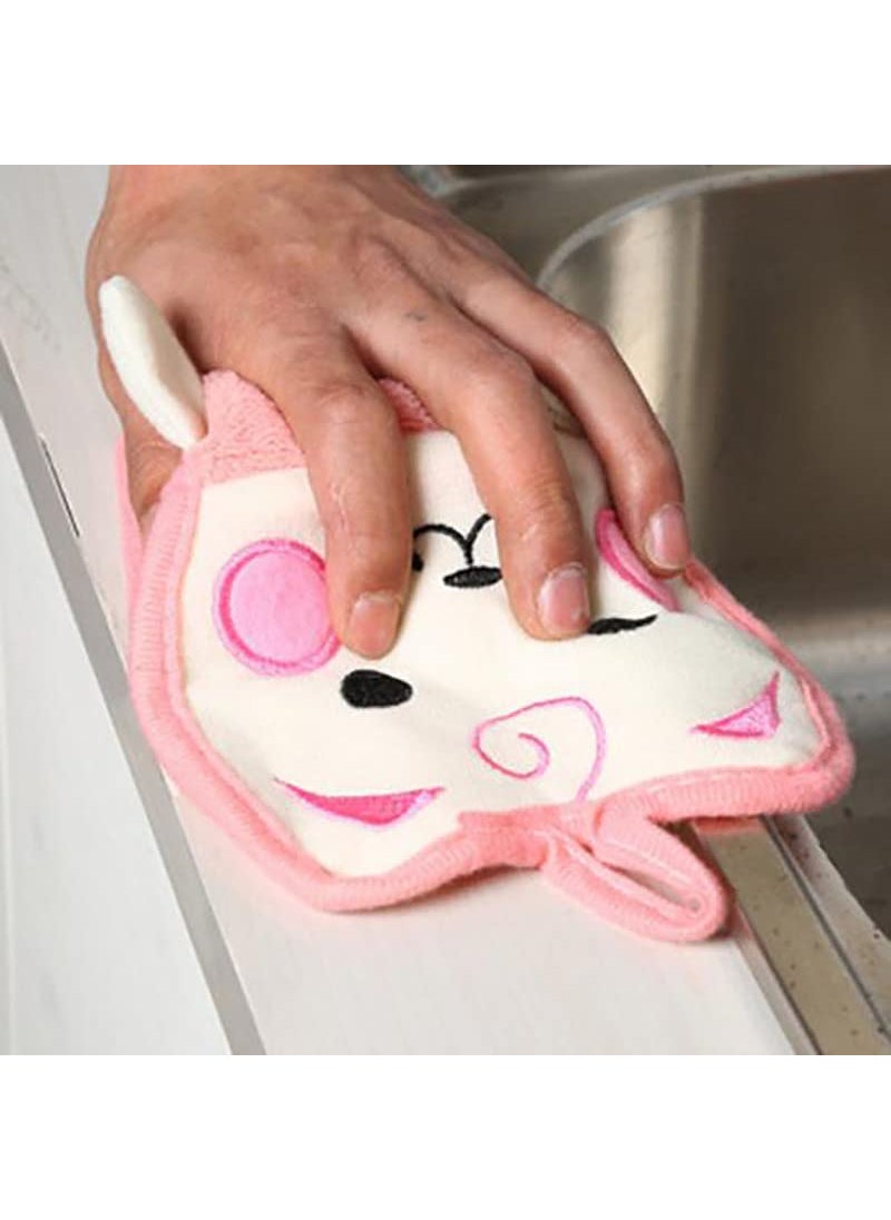 CLUZE Super Soft Cute Cartoon Hanging Hand Towel for Kitchen and Bathroom Ultra Absorbent Thick Coral Velvet Hand Towels with Hanging Loop Fast Drying Microfiber Sky Pink 6 Pcs