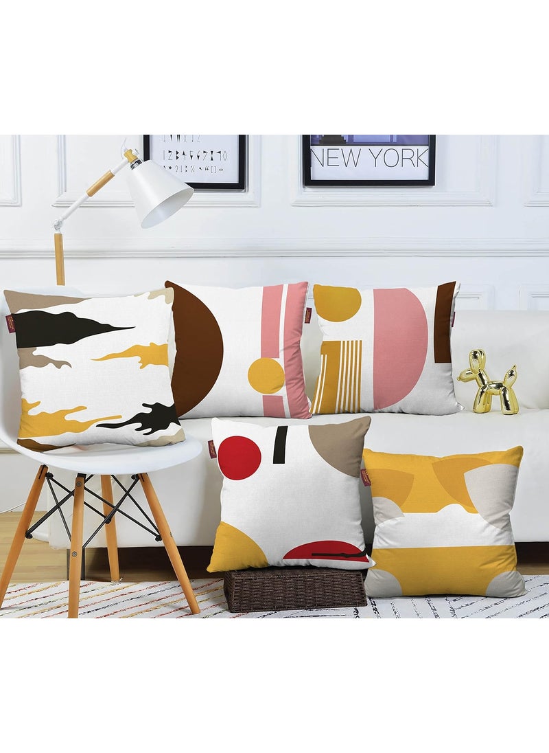 AEROHAVEN Premium Set of 5 Color Block Digital Printed Hand Stitched Throw PillowCushion Covers Yellow and Brown 12 x 12 Inch